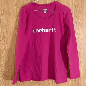 Carhartt Women's Bright Pink Logo Long Sleeve Tee Top